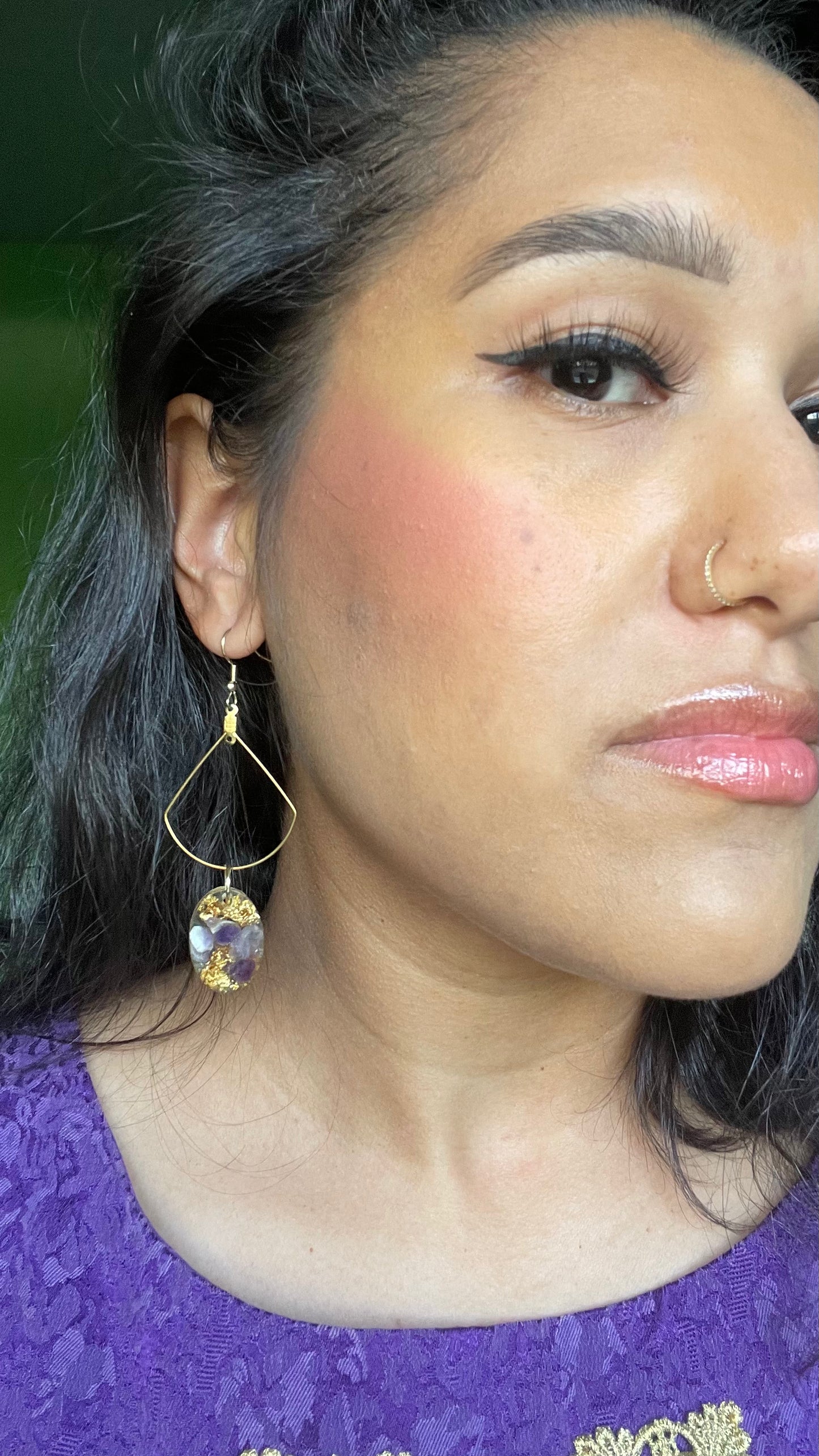 Fan Dangle Earrings with Oval Resin Artwork