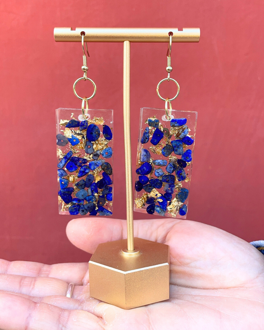 Rectangle Dangle Earrings with Resin Artwork
