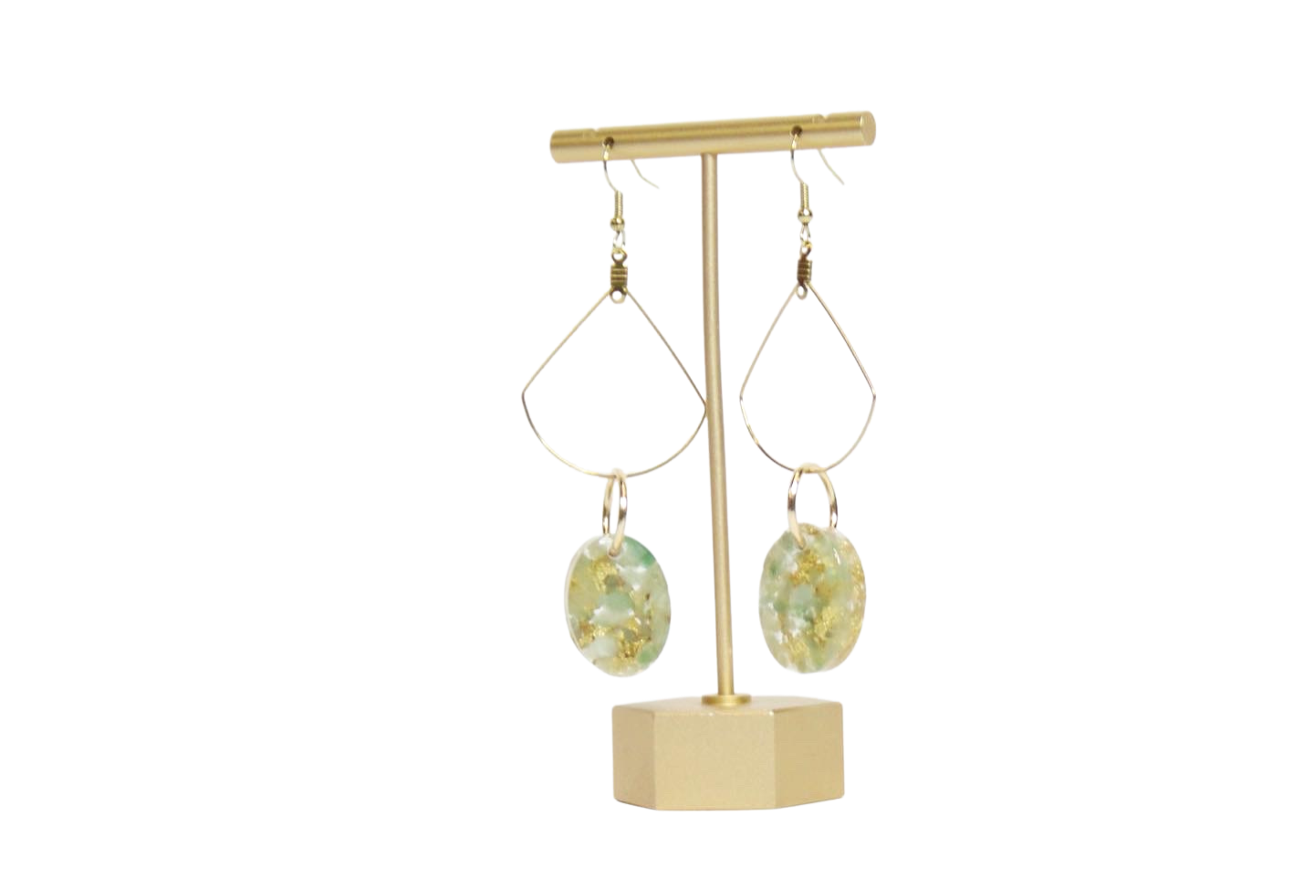 Fan Dangle Earrings with Oval Resin Artwork