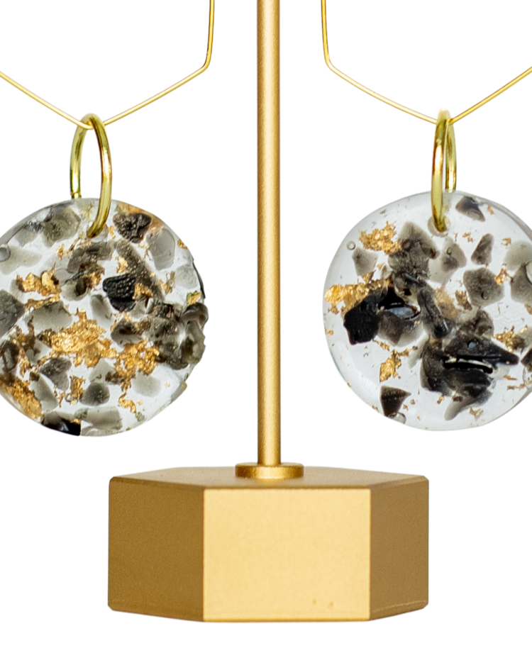 Hexagon Dangle Earrings with Circle Resin Artwork