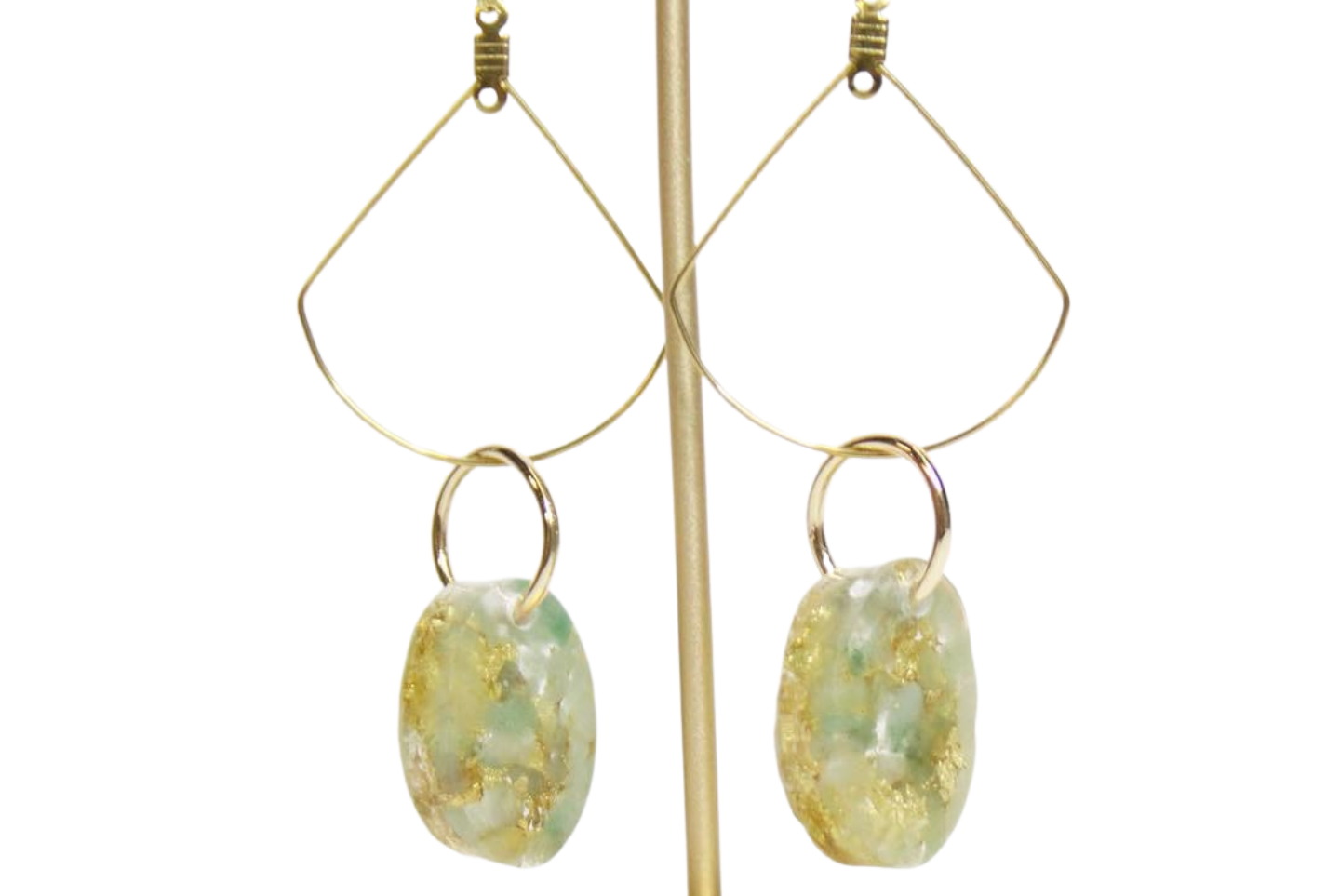 Fan Dangle Earrings with Oval Resin Artwork