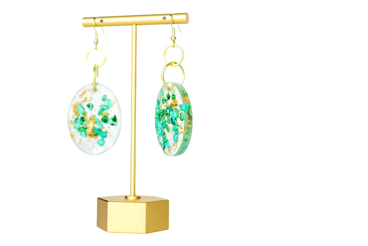 Oval Dangle Earrings with Resin Artwork