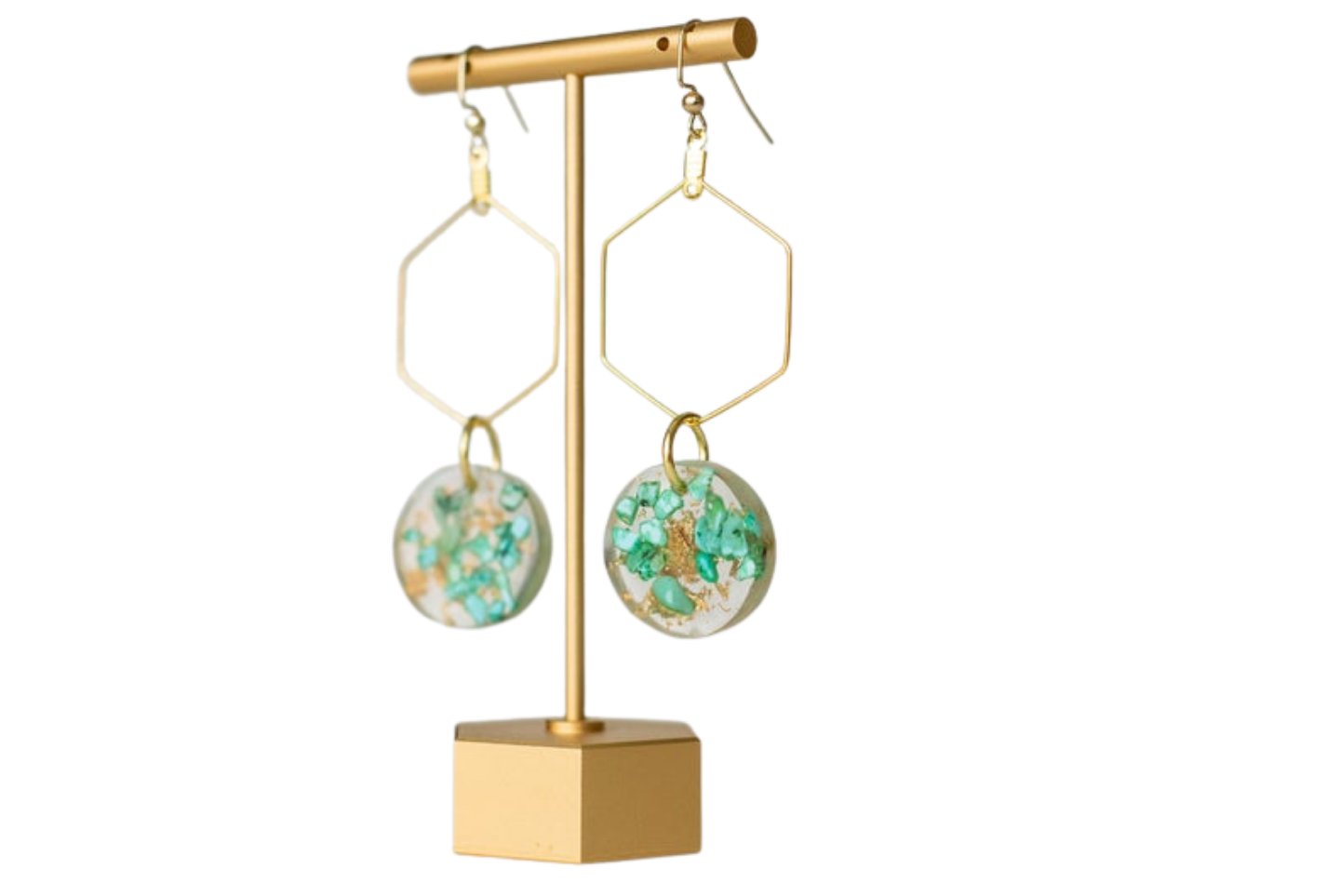 Hexagon Dangle Earrings with Circle Resin Artwork