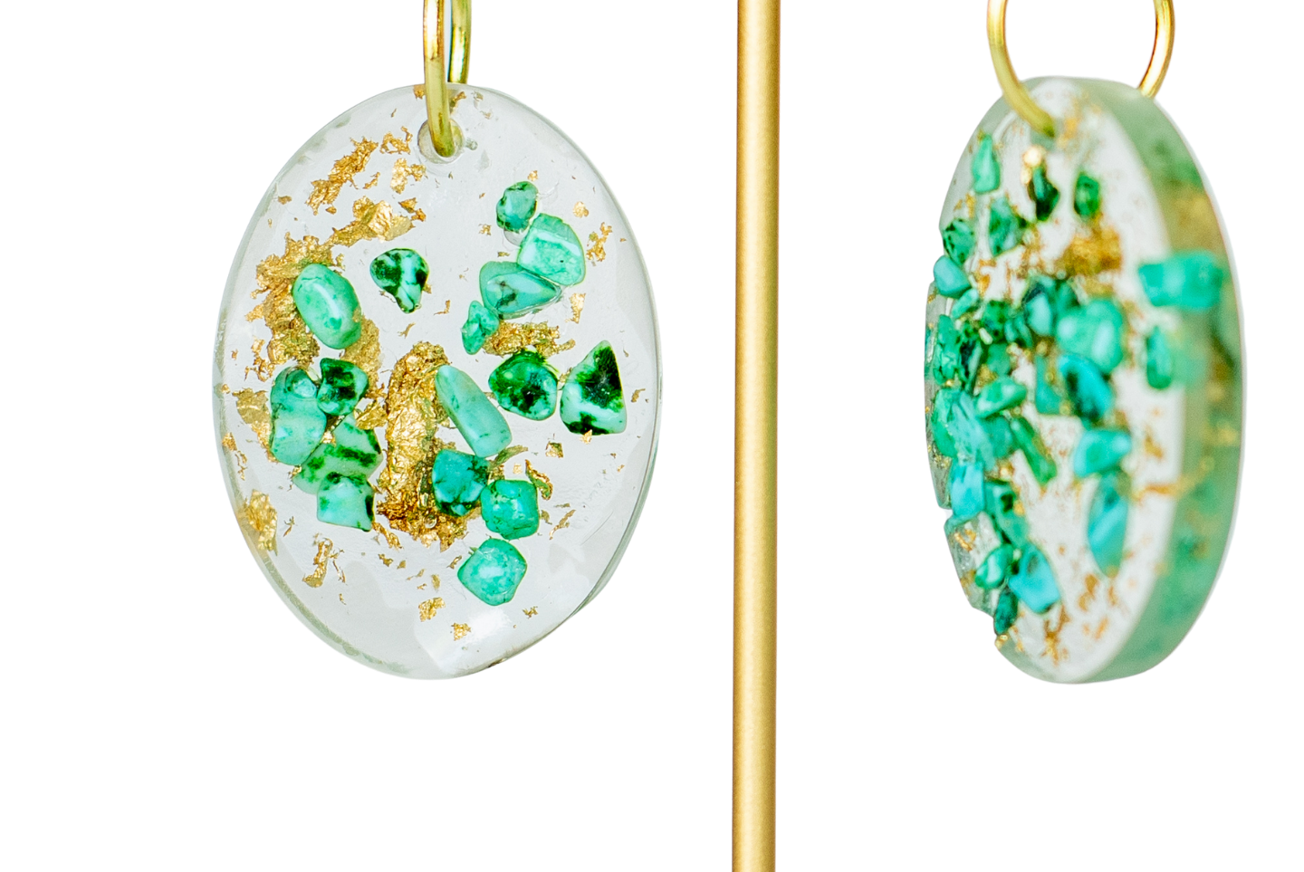 Oval Dangle Earrings with Resin Artwork