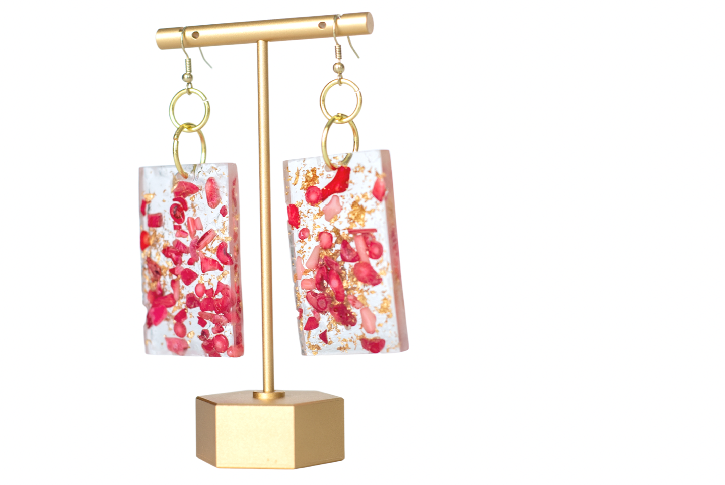 Rectangle Dangle Earrings with Resin Artwork