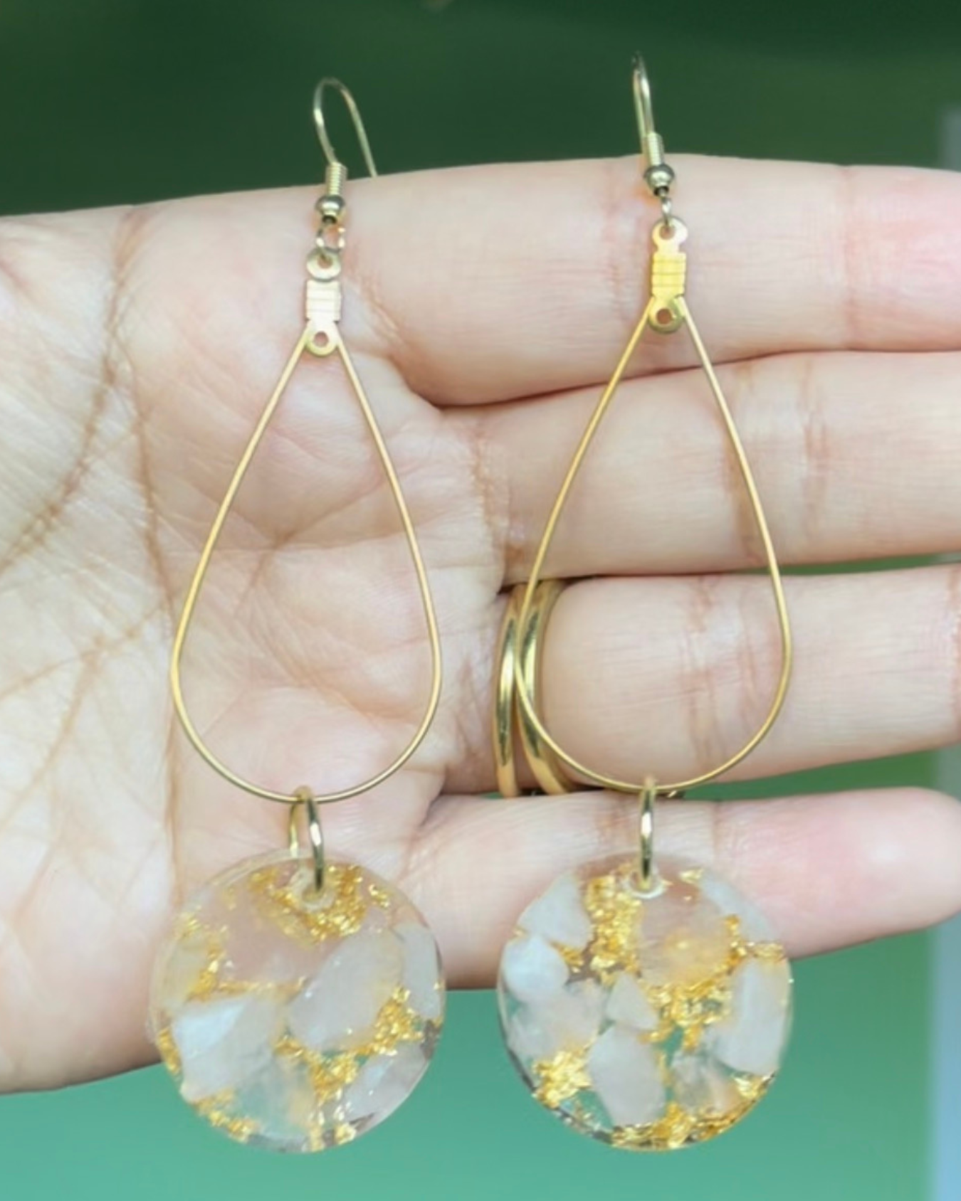 Teardrop Dangle Earrings with Circle Resin Artwork