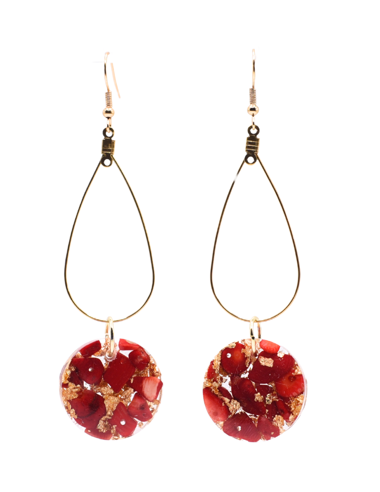 Teardrop Dangle Earrings with Circle Resin Artwork