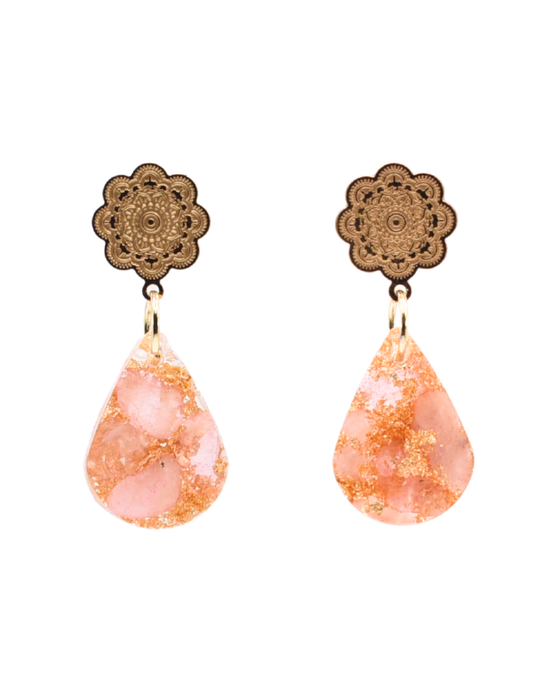 [Sale] Mandala Dangle Earrings with Rose Quartz