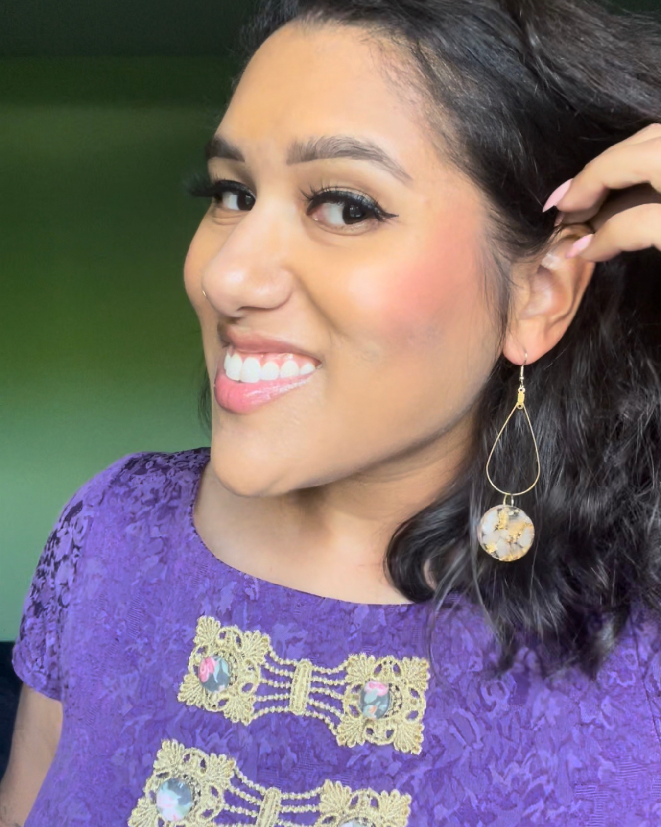 Teardrop Dangle Earrings with Circle Resin Artwork