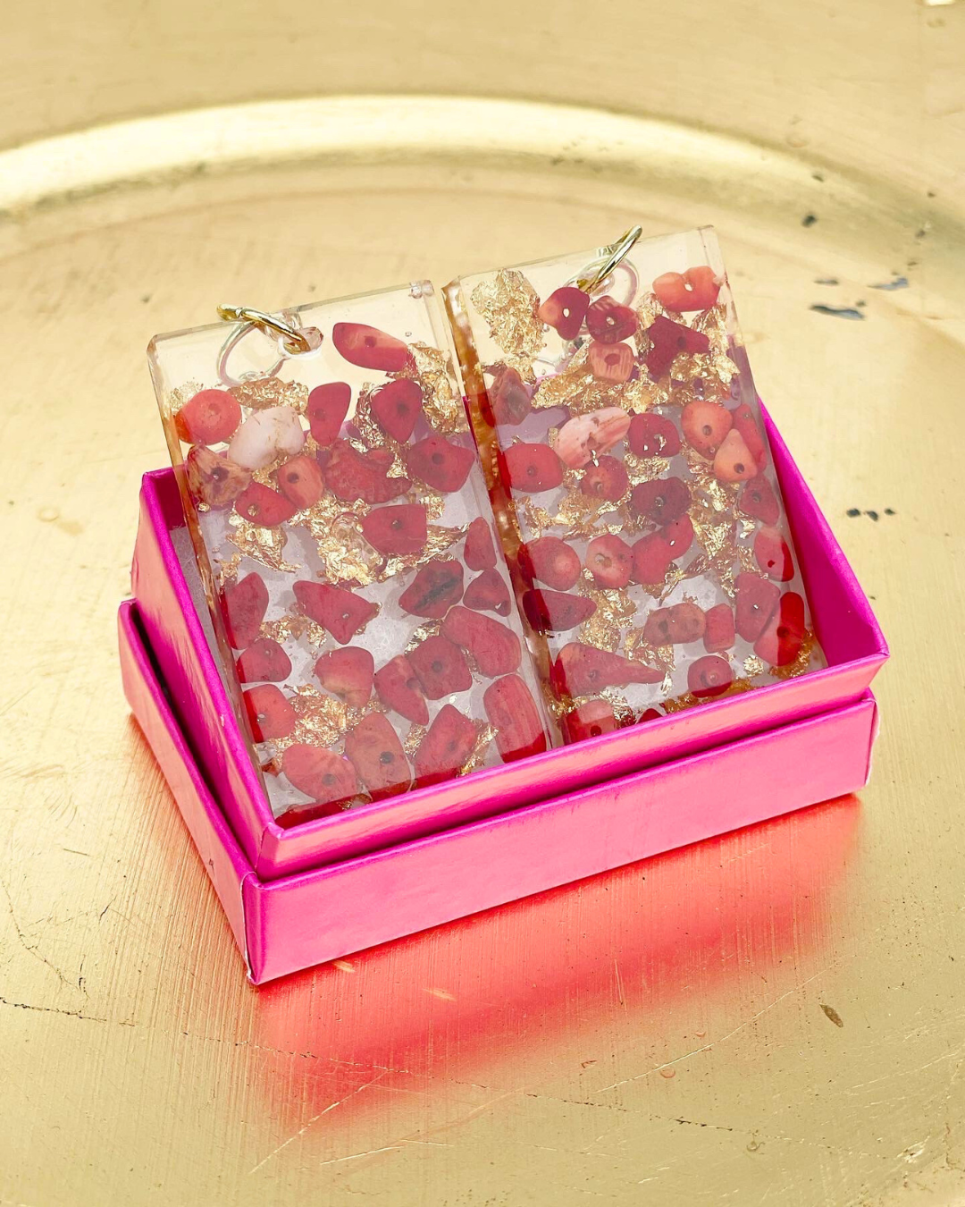Rectangle Dangle Earrings with Resin Artwork