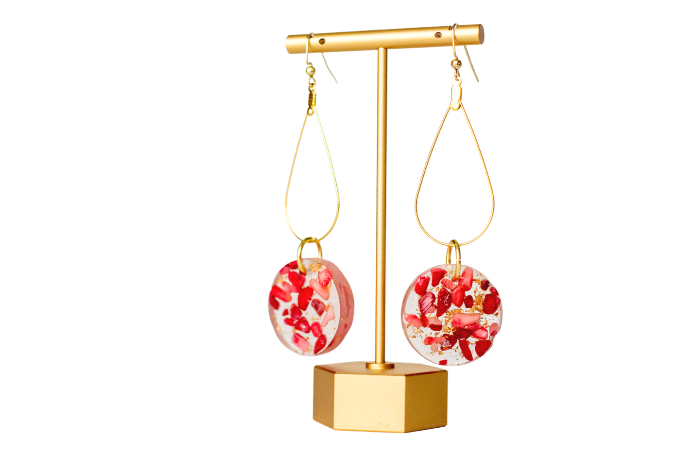 Teardrop Dangle Earrings with Circle Resin Artwork